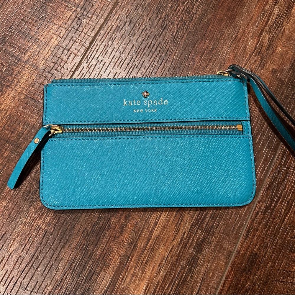 Kate Spade Teal Wristlet with Gold Accents